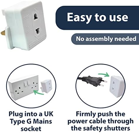 Heavy Duty, Electric Shaver / Toothbrush Plug Adapter Charger for Bathroom Socket Convertor White UK 2 Pin To 3 Pin, 1A Fused, Razor Shavers Adaptor, Travel Accessories by Pipestation®