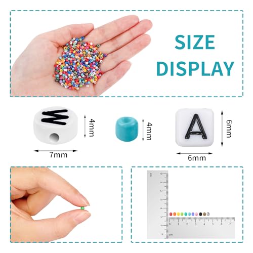 OUTUXED 7200pcs Seed Beads for Friendship Bracelet Kit, 4mm Glass Bracelet Beads Kit and 300pcs Letter Beads for Jewelry Making, Necklaces, Craft Gifts