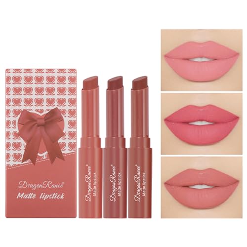 Lápiz labial 3pcs, Pintalabios, Barra de Labios, Bálsamo Labial Brillante Hidratante Nude, resistente al agua, taza antiadherente, regalo de maquillaje para niñas y mujeres, Labios Hidratantes (02, B)
