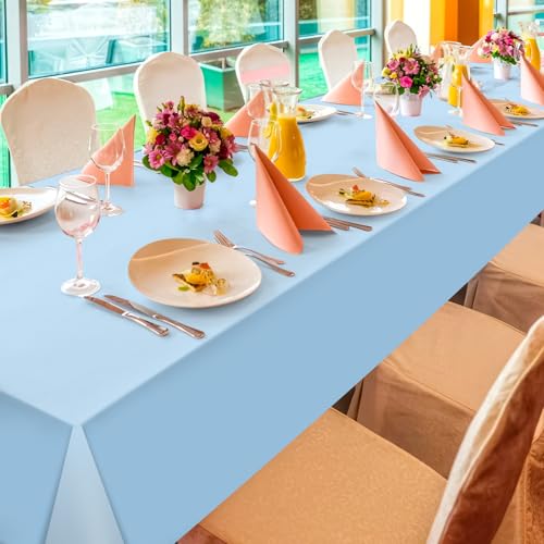 YIDAKO 6Pcs Light Blue Tablecloths,Disposable Plastic Tablecloth,Waterproof Baby Blue Rectangle Table Cover for Graduation Birthdays Weddings Anniversary Party Decorations,54 x 108 Inch by YIDAKO - Used condition - Image 8