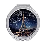 VFMKT Night Paris Eiffel Espejo de maquillaje portátil plegable cosmético compacto mini espejo de bolsillo para bolsos con aumento 2 x 1x, estilo