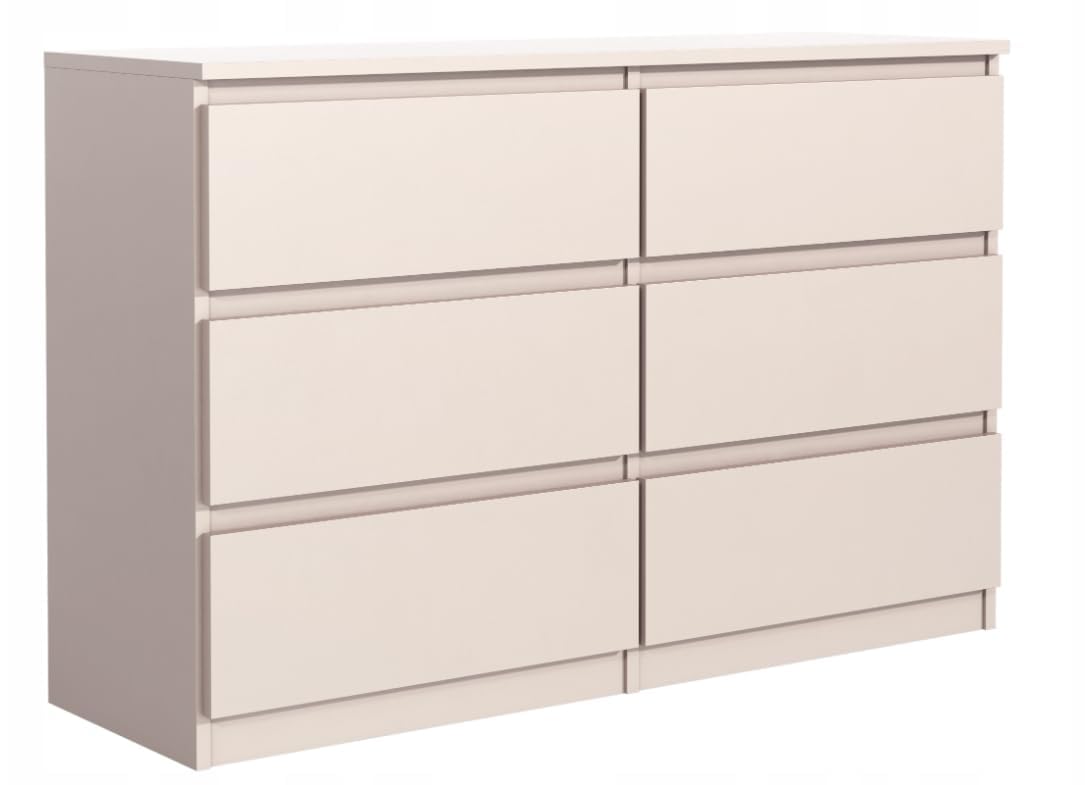Commode 6 Tiroirs Kaschmir 120 cm - Design Minimaliste - 120 x 39 x 78,5 cm - Meuble de Rangement Spacieux pour Chambre, Salon ou Bureau