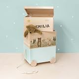 hellomini Personalisierte Spielzeugkiste aus Holz zur Aufbewahrung - Stapelkiste Holz - Spielzeugkiste Kinderzimmer - Personalisiertes Geschenk für Kinder (Waldtiere 3er)