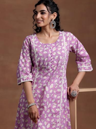 Image of Gerua by Libas Printed Cotton A-Line Kurta Purple
