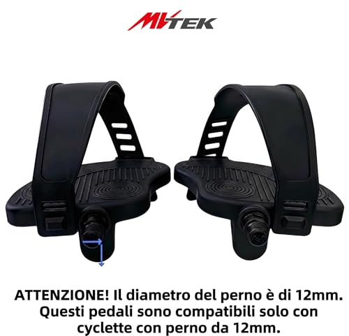 MVTEK Pedały rowerowe. do roweru stacjonarnego, ergonomiczny nylonowy z kołkiem na kulkach 12 mm i gwintem 1/2, regulowany pasek. Spinning bike, pedały do ćwiczeń rowerowych