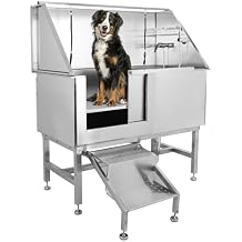 Towallmark Dog Grooming Tub, 50" L Pet Wash Station, Professional Stainless Steel Pet Grooming Tub with Ramp, Faucet, Sprayer, and Drain Kit