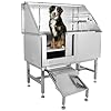 Towallmark Dog Grooming Tub 50 L Pet Wash Station Professional Stainless Steel Pet Grooming Tub with Ramp Faucet Sprayer and Drain Kit
