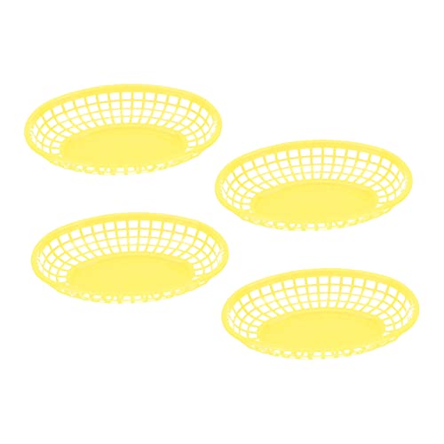 OFFSCH 4pcs Plastic Fruit Container Veggie Chips Snacks Baskets Yellow Reusable Food Baskets for Serving Liners