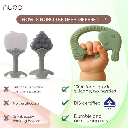 Image of Nubokind Silicone Baby Teether Ring Set | BIS Certified Multi-Textured Soft Newborn Chew Toy | for 3, 6, 9, 12 Months + BPA Free Teether | Molar Relief Easy Grip | Safe Made in India | Pack of 2