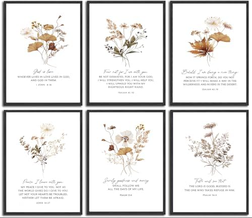 6Pcs Bible Verses Floral Wall Art Christian Wildflower Poster Pri...