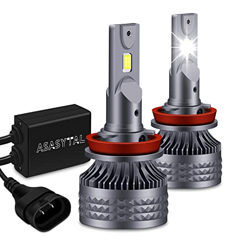Asasytal H11 H8 H9 LED Bulbs, 400% Brighter LED Lights, 50,000Hrs Lifespan, 6000K Super Bright Xenon White LED Headlight Bulb, Pack of 2