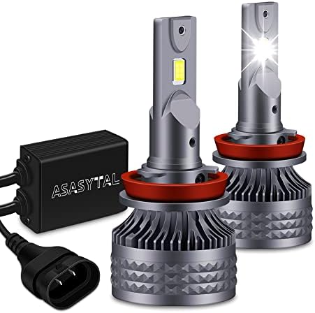 Asasytal H11 H8 H9 LED Bulbs, 400% Brighter LED Lights, 50,000Hrs Lifespan, 6000K Super Bright Xenon White LED Headlight Bulb, Pack of 2