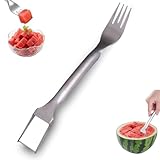 2-in-1 Stainless Steel Watermelon Fork Slicer Cutter - Portable Fruit Forks Tool for Home, Party, Camping, Kitchen Gadget
