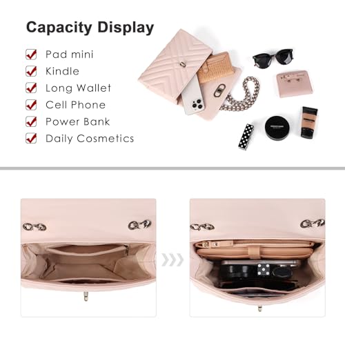 Image of Designer Quilted Purse, Convertible Crossbody Shoulder Bags Women | Vegan Leather, 2.5L Capacity, Fits iPad mini /Kindle /Long wallet, Versatile for Casual /Dressy Outfit /Office /Everyday Use
