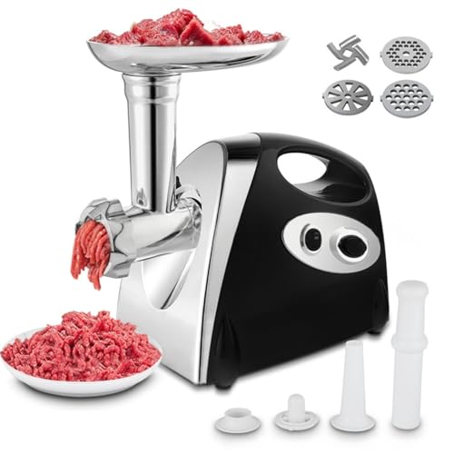 HJJ 電動ミンサー 肉挽き器 ミートグラインダー 多機能グラインダー 野菜みじん切り器 腸詰め機 簡単に分解して洗えます ソーセージ、肉詰め、刻んだ野菜、ソースなどに適しています (ブラック)