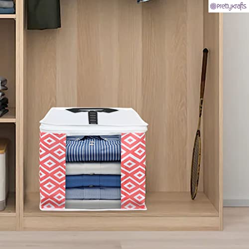 Image of PrettyKrafts XL Shirt Cover For Storage Organizer Garment Cover Foldable Clothes Storage Bags For Wardrobe /Closet Organiser, (Set of 2) Diamond Red