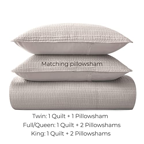 Moonline Quilt Set King Size Beige 3 Piece,Lightweight Soft Microfibre Modern Stripe Pattern Reversible Quilted Bedspread&Coverlet Set For All Season (Includes 1 Quilt And 2 Pillow Shams) #TOP5