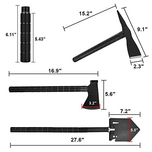Yeacool Survival Shovel Tool, Tactical Folding Off-Roading Kit, Camping Axe Hatchet Multitool, Military Spade, Pick Mattock Pickaxe with Molle Carrying Bag, for Car Emergency Outdoor