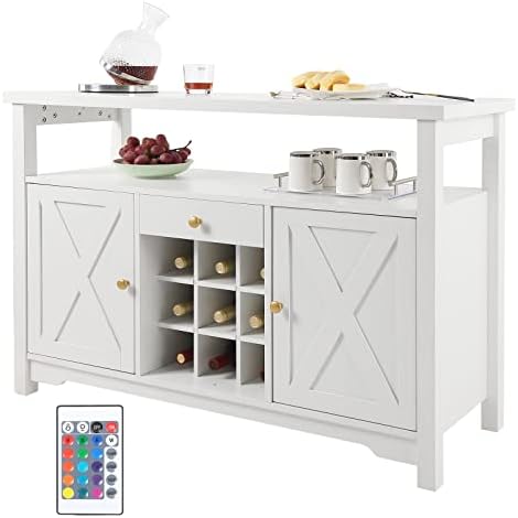 VEVOR Wine Table for Liquor & Glasses Freestanding Farmhouse Wood Bar Cabinet, White
