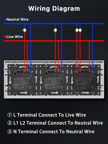 BSEED Smart Lichtschalter mit Doppel WIFI Dimmer Schalter,LED Dimmschalter Unterputz,Kompatibel mit Alexa&Google Home,Smarte Zeitpl&auml;ne,2 Fach 1 Weg Wlan Wandschalter Wei&szlig;(Neutralleiter Erforderlich)