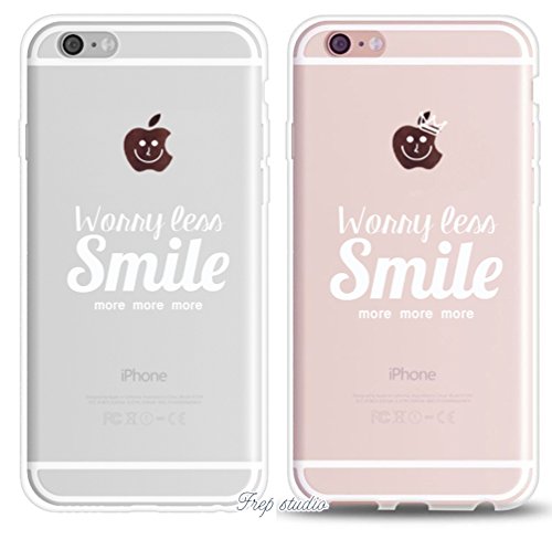 Frepstudio Compatible Cute Sassy Quotes Case Worry Less Smile More Matching Couple Inspirational Motivational Life Funny Quotes Emoji Soft Clear Case Replacement for iPhone 7