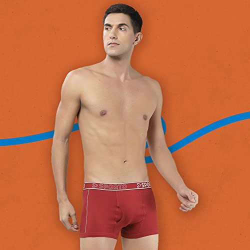 Image of sporto Men's Mid-Rise Super Soft & Comfortable Solid Cotton Square Trunks with No-Fold & No-Pinch Elastic Waistband (Combo Pack)