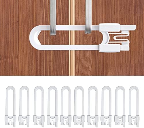 10 Pack Baby Sliding Cabinet Locks - Vmaisi Adjustable U Shaped Child Safety Locks,Childproof Latches for Kitchen Bathroom Storage Cupboards Doors, Handles and Knobs White (10)