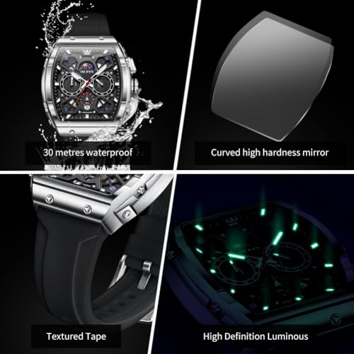 Image of OLEVS Watches for Men Business Diamond Moon Phase Male Watch Chronograph Fashion Dress Waterproof Date Analog Quartz Waterproof SiliconeMen Wrist Watch