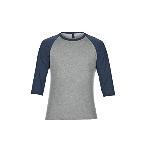 Anvil Unisex Two Tone Tri-Blend 3/4 Sleeve Raglan T-Shirt (2Xl) (Heather Blue/Heather Grey) #TOP4