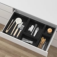 Exabang 5-teiliges Schubladen Organizer, Bambus Box Stapelbar (Schwarz) – Ansicht 6