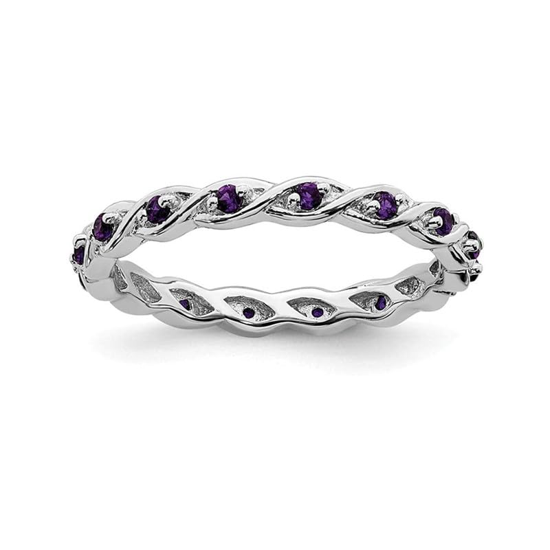 Bague améthyste ronde et alliance empilable en argent 925 pour femme
