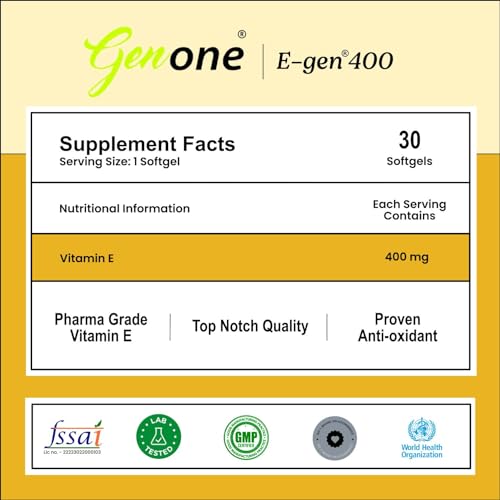 Genone E-Gen 400 Vitamin E Capsule for Glowing Face, Skin and Hair Nutrition (30 Capsules) - Image 3
