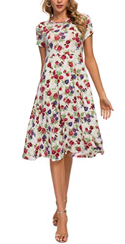 Image of Urban CoCo Women's Floral Print Short Sleeve Flared Midi Dress