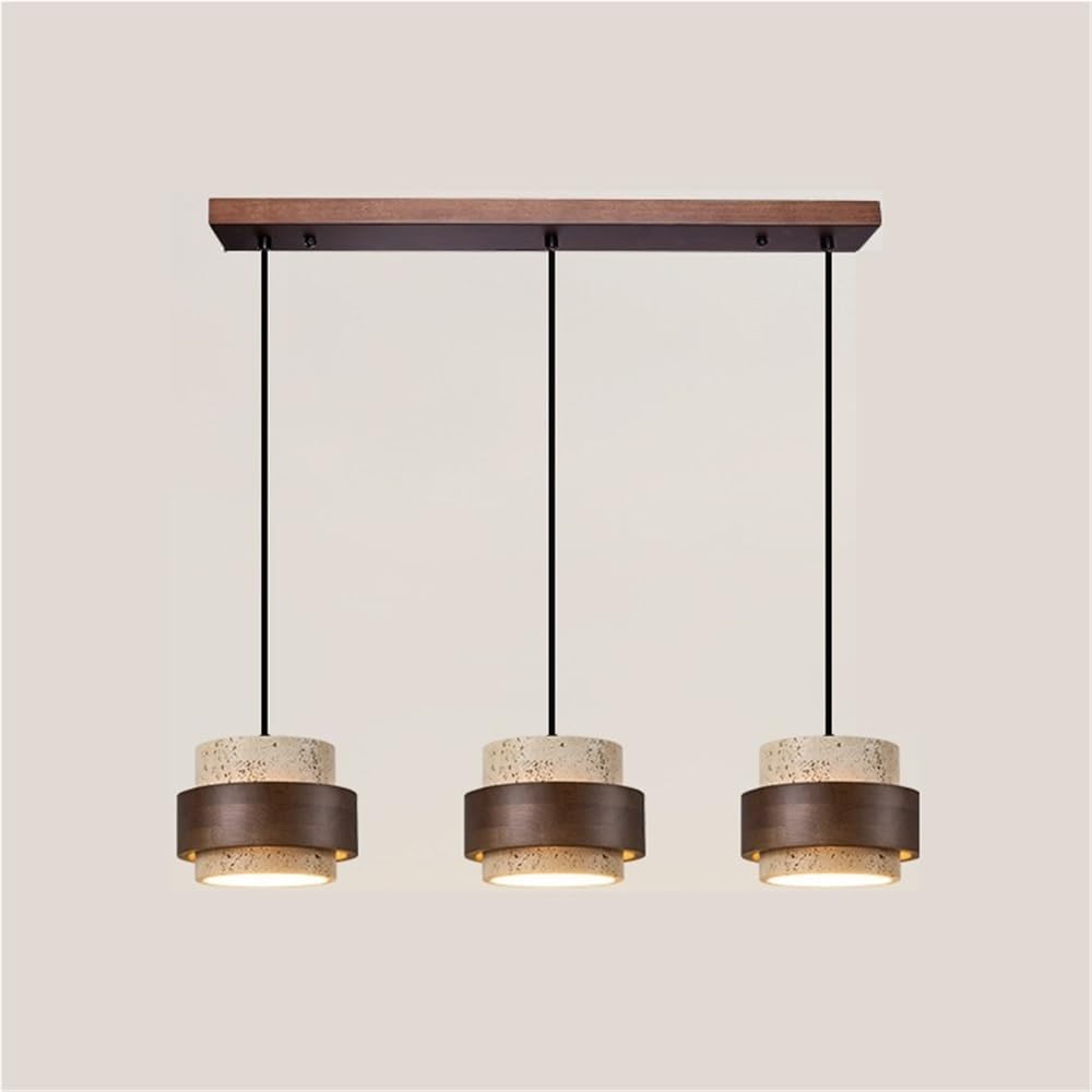 3-Light Marble Chandelier, Japanese Wabi Sabi Cylindrical Hanging Lamp Adjustable Height Pendant Lights for Dining Room Kitchen Island