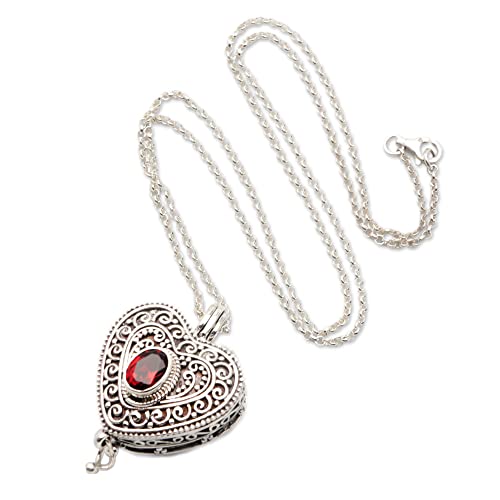 NOVICA Garnet Sterling Silver Filigree Heart Locket #TOP22