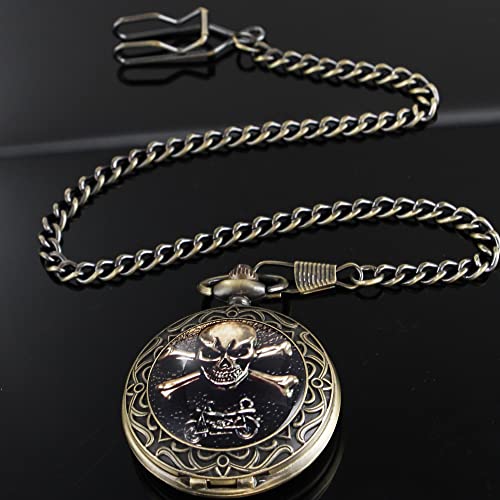 Tiong Retro Skull Flower Creative Pattern Quartz Pocket Watches With Chain Best Gifts #TOP4