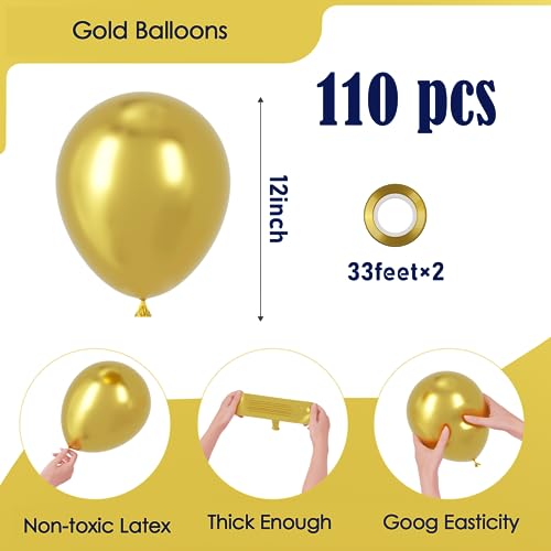 Image of Voircoloria 110pcs Metallic Gold Balloons 12inch Chrome Gold Latex Party Balloons for Graduation, Wedding, Birthday, New Year, Baby Shower, Anniversary Party Decorations
