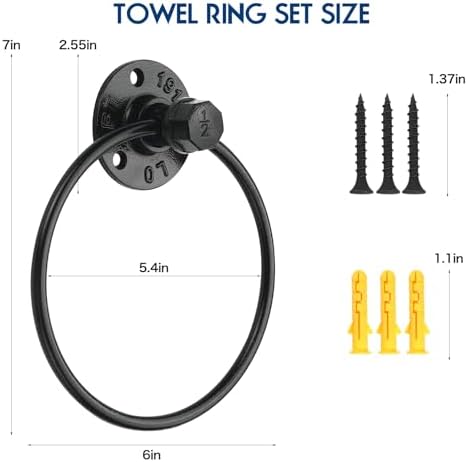 Industrial Towel Ring Rustic Pipe Hand Towel Holder Wall Mounted for Bathroom — view 3