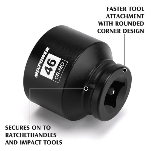 Image of MIXPOWER 3 /4 inch Drive Shallow Impact Socket, 46mm, CR-MO, Metric, 6 Point, Axle Nut Impact Grade Socket for Easy Removal