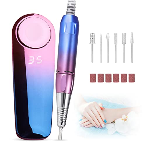 Professional Nail Drill Machine, Yoobao Rechargeable 35000RPM Electric Nail File for Acrylic Gel Polygel Nails, Portable Nail Drill Kit with 6 Bits for Nail Art Manicure Pedicure-(Gradient Color)