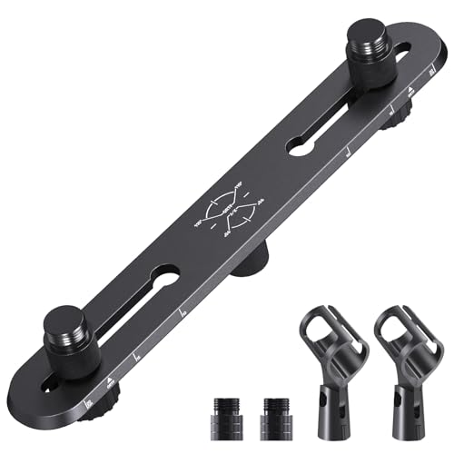 Etour Stereo Array Spacing Mic Bar Mount, Aluminum Dual Microphone Holder with Ruled Markings & Adjustable Positioning, Fits 5/8", 3/8" & 1/4" Stands, Ideal for XY/ORTF Recording, Studio, Podcasting