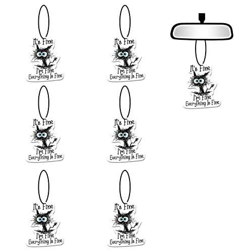 Image of 6 Pcs It's Fine I'm Fine Everything Is Fine Cat Car Air Fresheners, Funny Air Fresheners Long Lasting Cute Mirror Scented Hanging Car Decoration Ornaments Gift Interior Accessories for Men Women