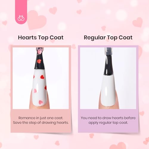 Image of Beetles Heart Glitter Top Coat Gel Polish, 15ml Clear Shine Pink & Red Heart Shape Gel, Soak Off UV No Wipe Gel Top Coat Sparkle Nail Gift for Women