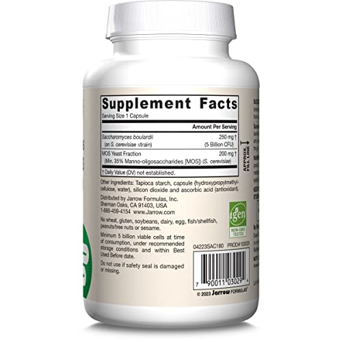 Image of Jarrow Formulas Saccharomyces Boulardii Probiotics + MOS 5 Billion CFU Probiotic Yeast for Intestinal Health Support Gut Health Supplements for Women & Men 180 Veggie Caps, 180 Day Supply,Pack of 12