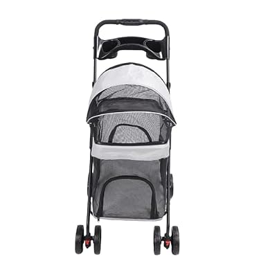 Omquot Pet Stroller, Foldable Cat Stroller with Spacious Opening and Sun Protection for On the Go (Grey)