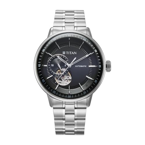 Image of Titan Orbital Open Heart Automatic Analog with Black Dial Silver Stainless Steel Strap Watch for Men - 90226SM01