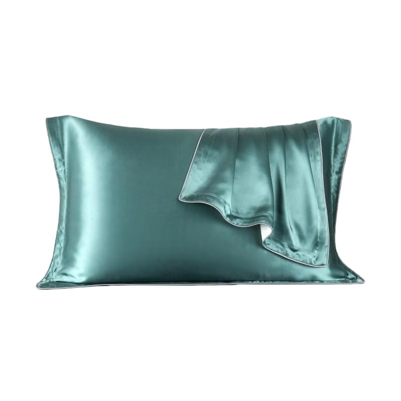 Funda de Almohada de Seda Morera 100% Natural de 40 Momme, 48x74 cm, de Satén, con Cierre de sobre para Un Sueño Reparador, Multicolor Y Verde, 48 X 74 Cm.