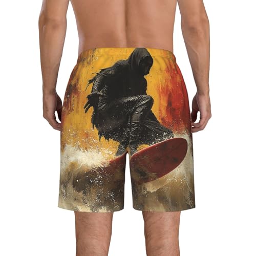 Men's Beach Shorts Board Casual Quick Dry Swim Trunks Holiday - Grim Reaper Surf Retro3