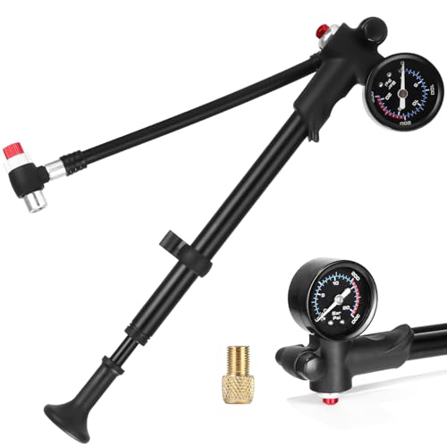 Bomba de Choque de Alta presión(MAX 300 PSI), Bomba de Bicicleta con manómetro y botón de Purga, Horquilla/suspensión Trasera 2 en 1 y Bomba de neumáticos para Bicicleta MTB, Bicicleta de Carretera