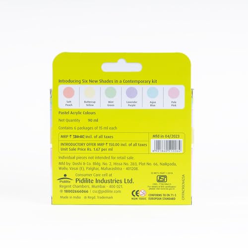 Fevicryl Multi Surface Pastel Acrylic Colours Kit 6 Shades X 15Ml | Ideal For Wood, Glass, Canvas, Metal, Plastic, Mould It | For Hobbyists, Artists, Diy Art And Craft (Image - 2)